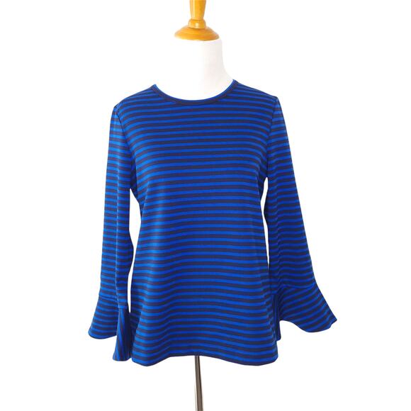 Draper James Sadler Striped Ponte Knit Bell Sleeves Shirt Rayon Small - Picture 2 of 13